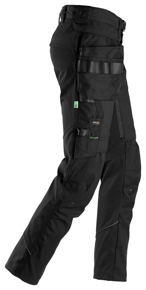 Snickers Black FlexiWork, Work Trousers+ Detachable Holster Pockets (6972) - Dynamite Hardware