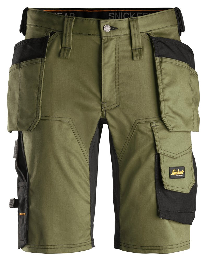 Snickers Khaki Green AllroundWork, Stretch Shorts Holster Pockets (6141) - Dynamite Hardware