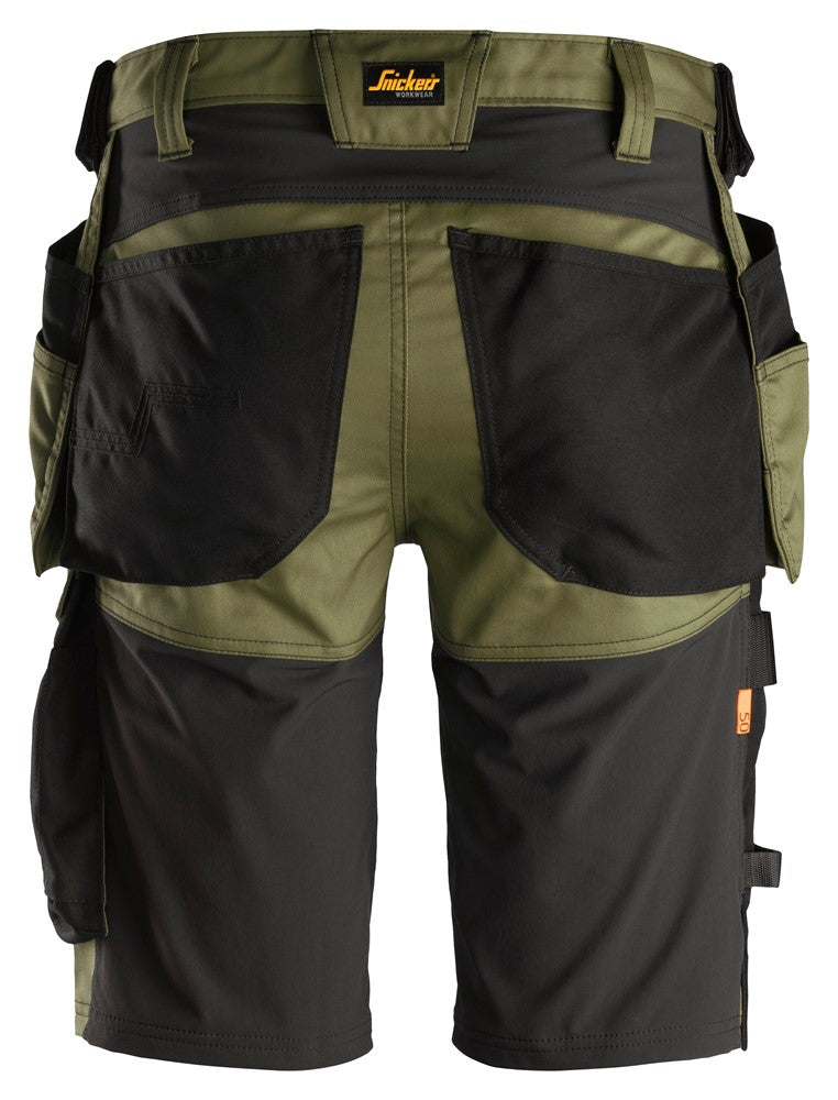 Snickers Khaki Green AllroundWork, Stretch Shorts Holster Pockets (6141) - Dynamite Hardware