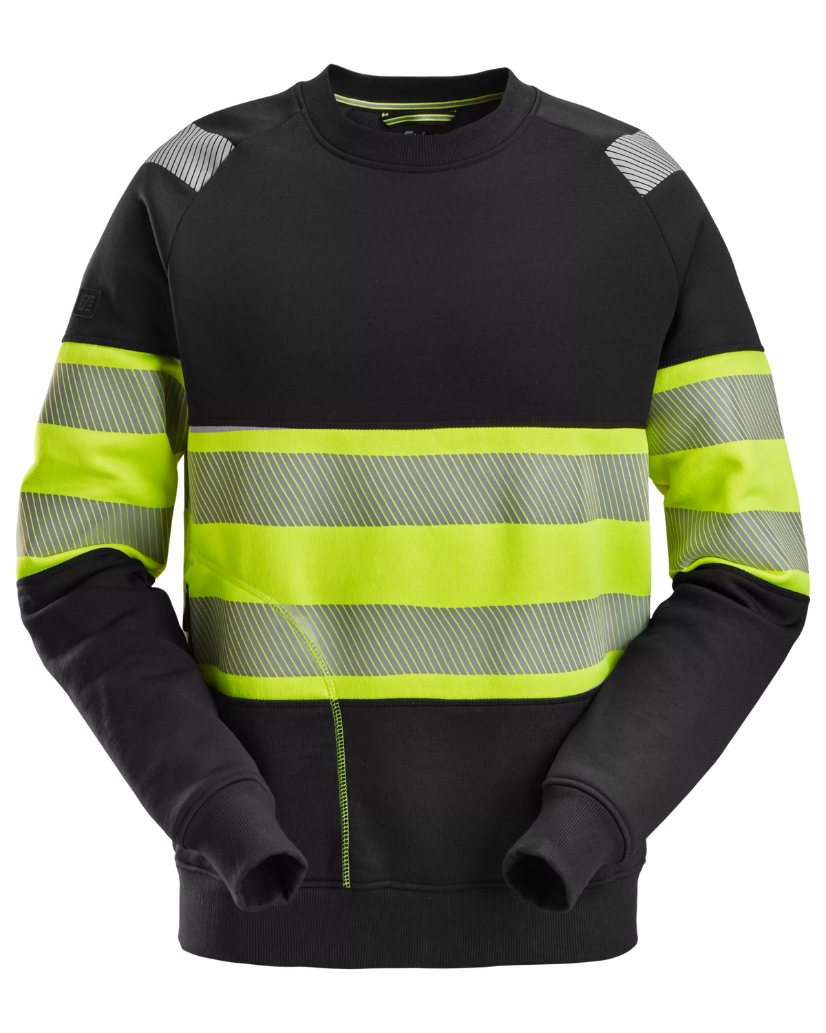 Snickers Black/Hi-Vis Yellow, Hi-Vis Class 1 Sweatshirt (2830) – front view