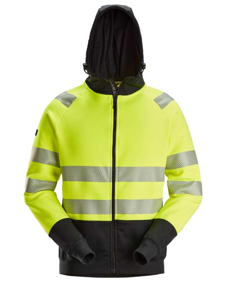 Snickers Hi-Vis Yellow, Hi-Vis Class 2 Full Zip Hoodie (2839) – front view