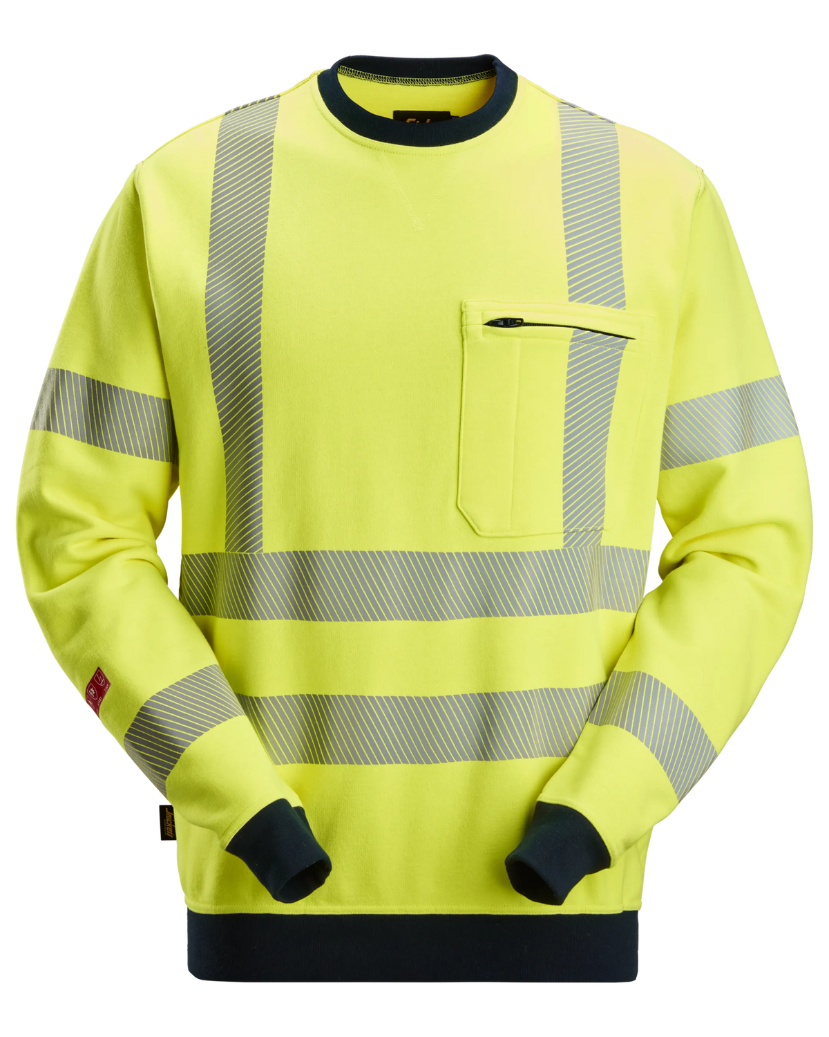 Snickers Hi-Vis Yellow/Navy, ProtecWork Sweatshirt Hi-Vis Class 3 (2863) – front view