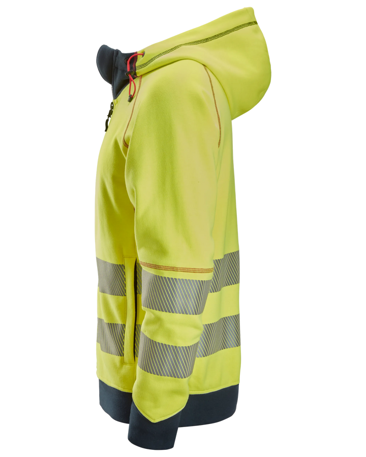 Snickers Hi-Vis Yellow/Navy, ProtecWork Arc Full Zip Hoodie Hi-Vis Class 3/2 (2866) – left side view