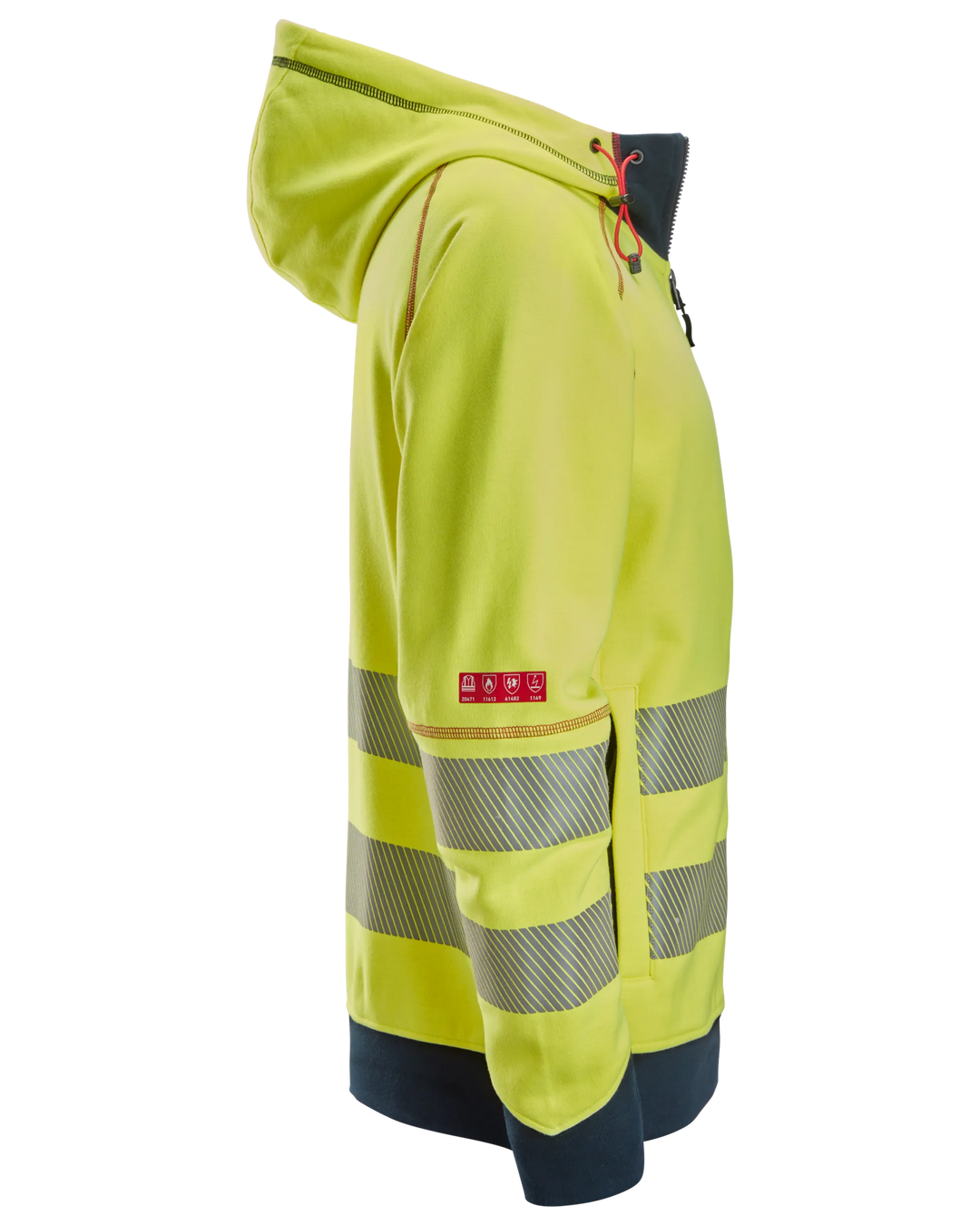 Snickers Hi-Vis Yellow/Navy, ProtecWork Arc Full Zip Hoodie Hi-Vis Class 3/2 (2866) – right side view