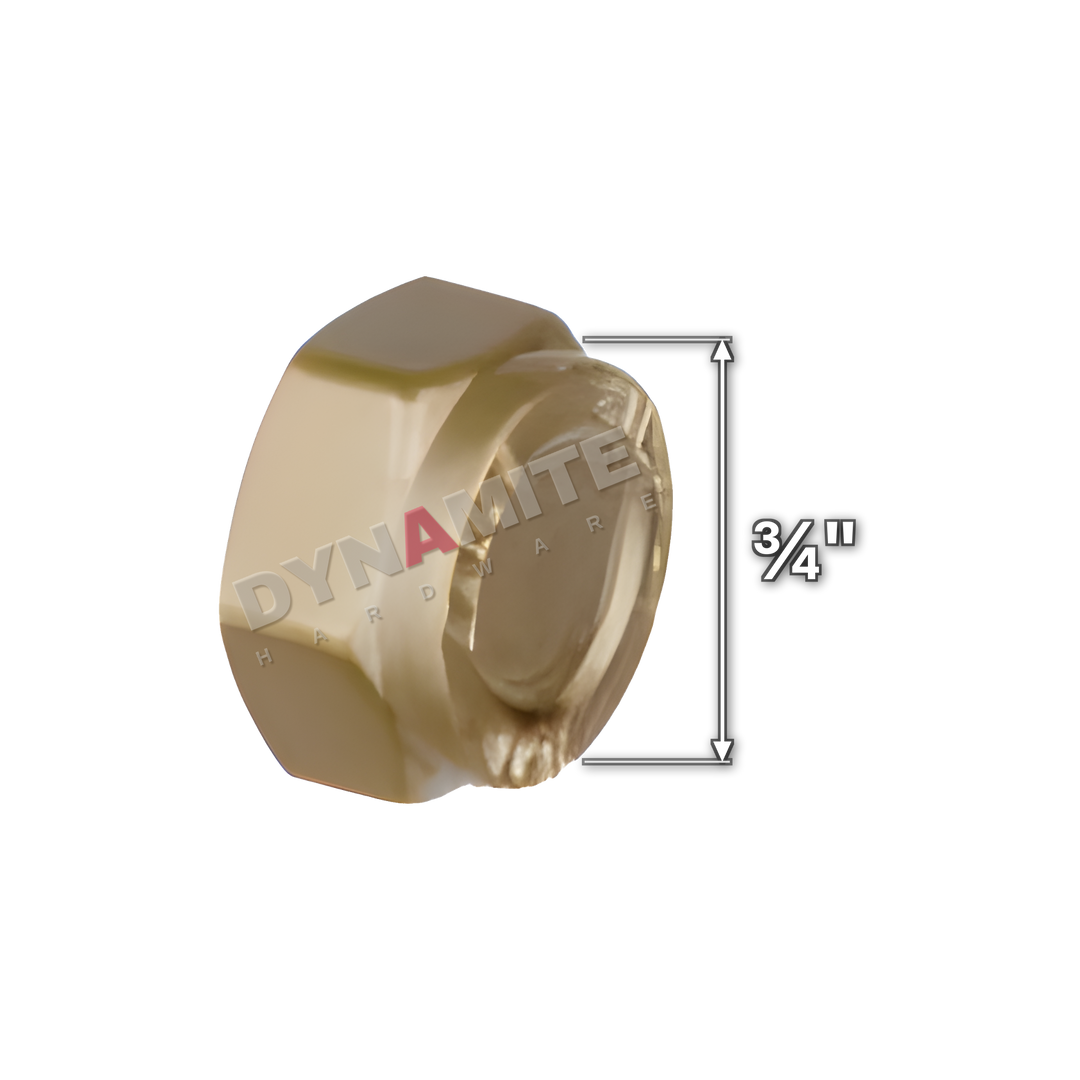 ¾" brass compression blanking cap (Excel 37234), ¾" size marked with a white arrow