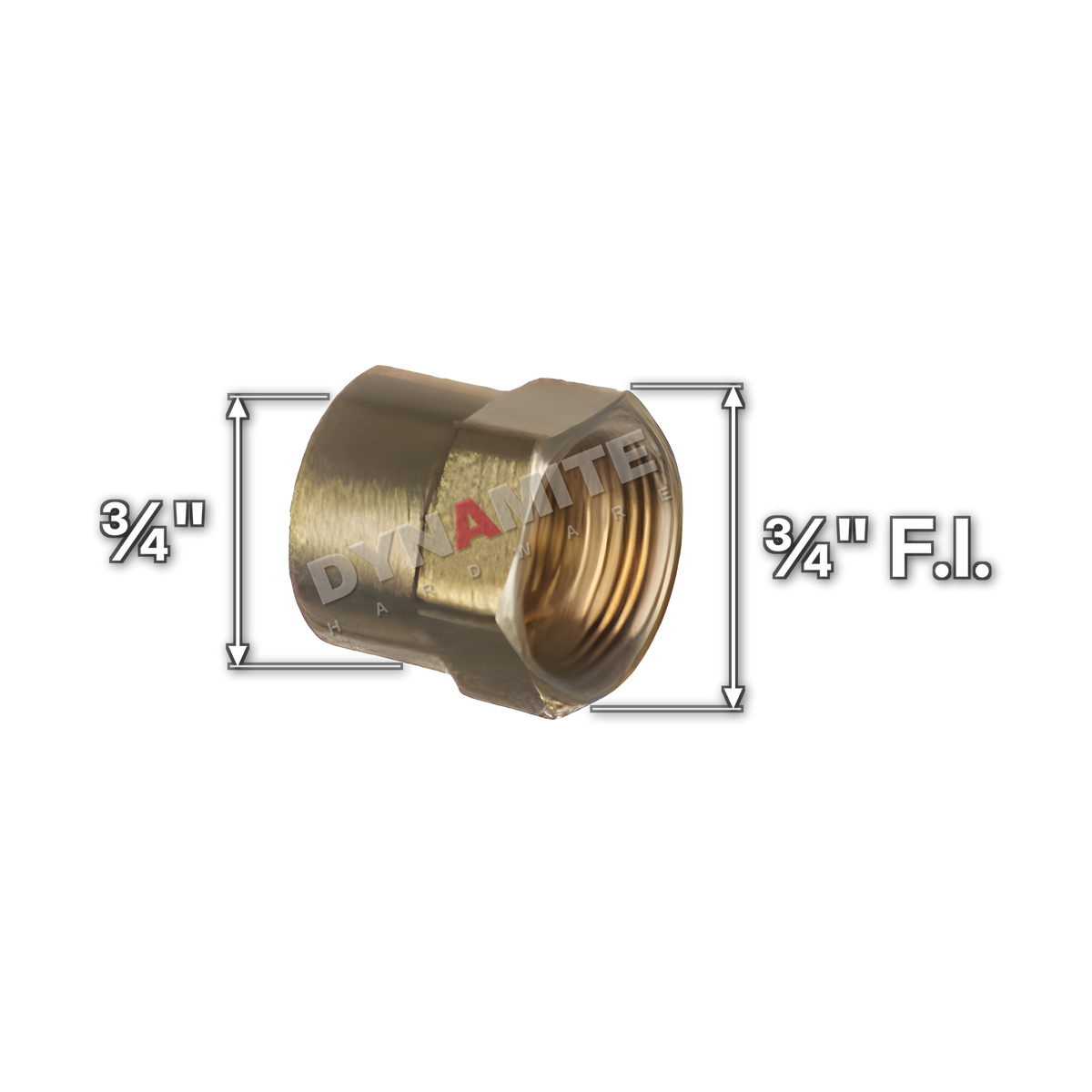 ¾" brass compression female iron bsp conversion fitting (Excel 34134), white arrows mark each connection: ¾" female iron (BSP), ¾" compression