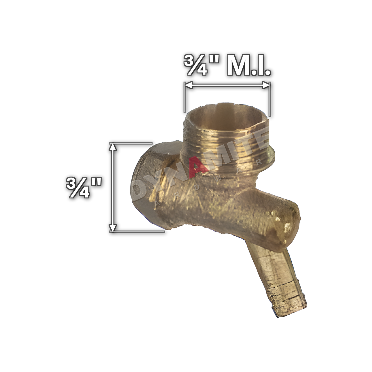 ¾" brass compression male iron elbow with drain off (Excel 87134), white arrows mark each connection: ¾" male iron (BSP), ¾" compression
