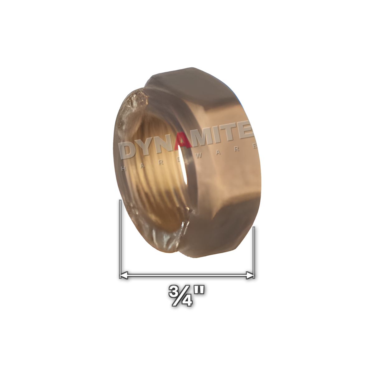 ¾" brass compression nut (Excel 378A34), sold in a pack of 10, ¾" size marked with a white arrow
