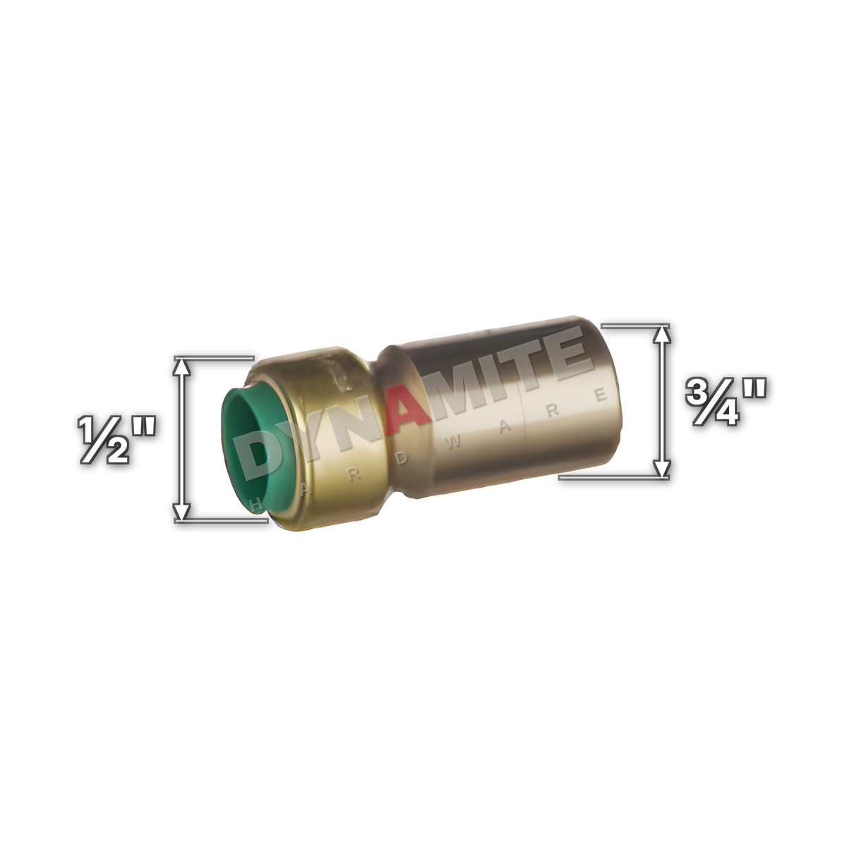 ¾" x ½" Pushtite Push-Fit Fitting Reducer (code PT483412), size marked with white arrows: ¾" spigot x ½" push-fit socket