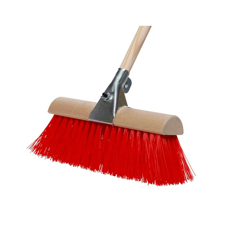 14" Red Heavy-Duty Synthetic Yard Brush Metal Clamped Handled - Dynamite Hardware