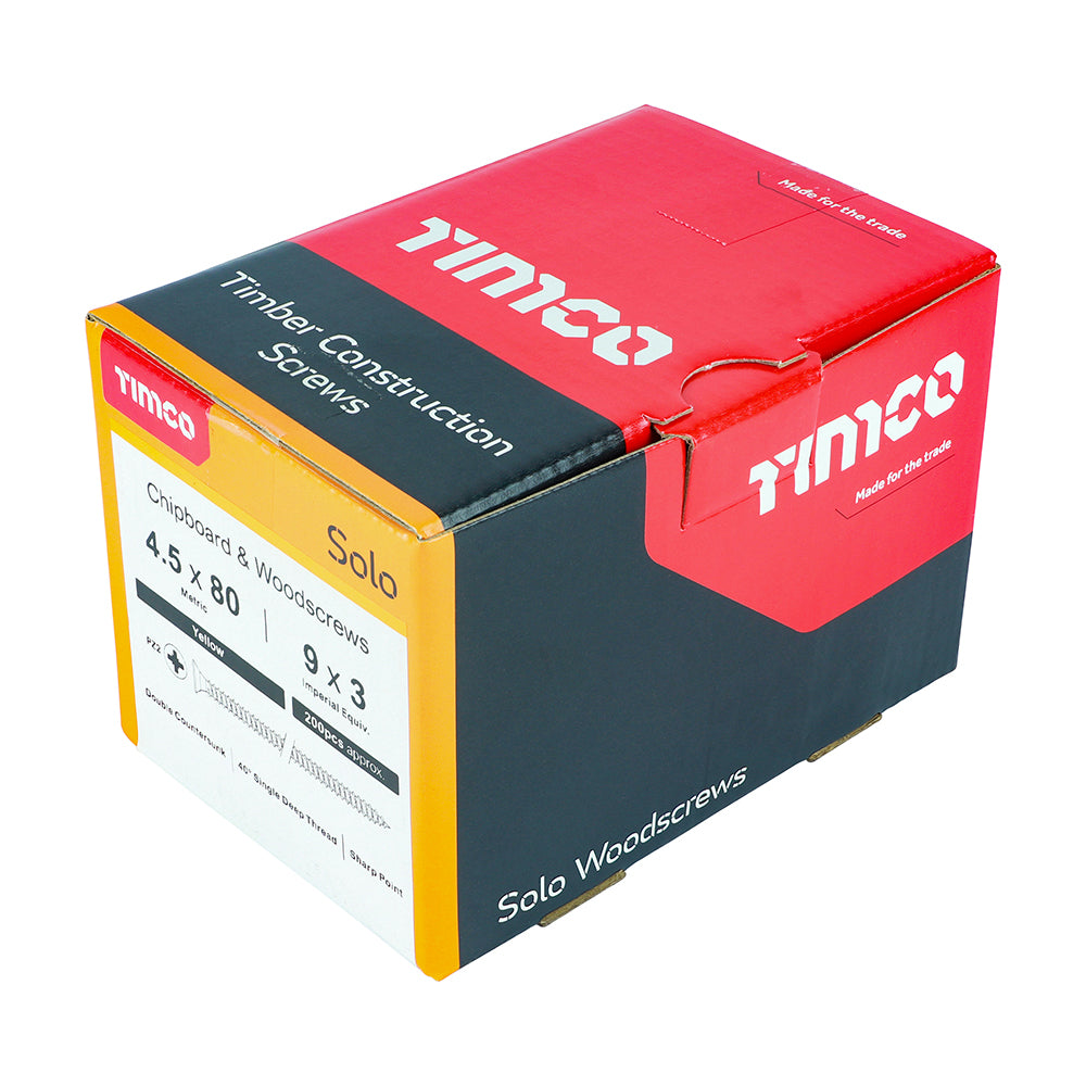 4.5 x 80 Solo Chipboard & Woodscrews - PZ - Double Countersunk - Yellow