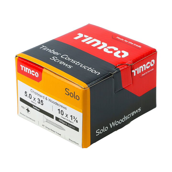5.0 x 35 Solo Chipboard & Woodscrews - PZ - Double Countersunk - Yellow