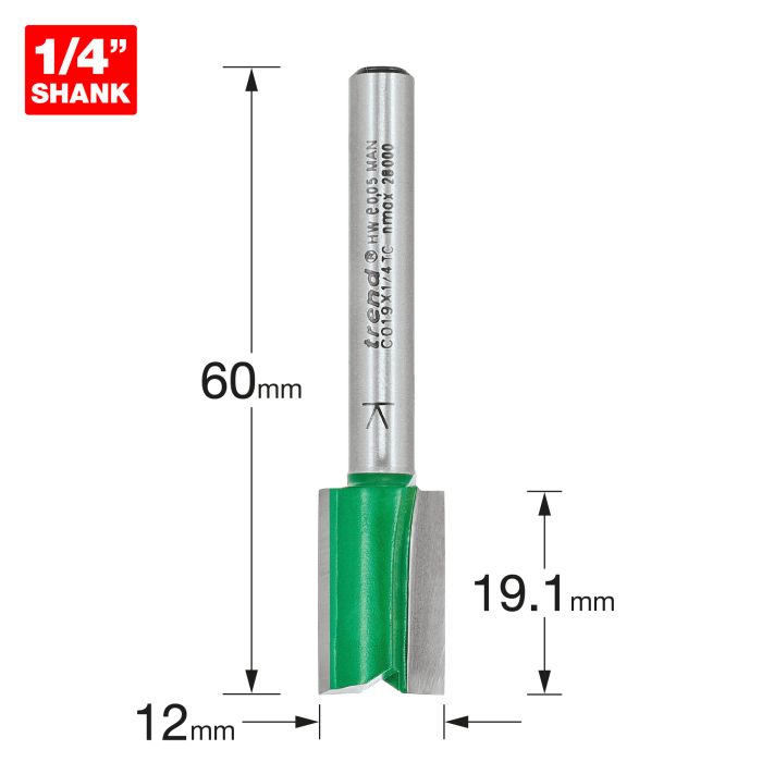 TREND - C019X1/4TC - Two Flute Cutter 12mm diameter