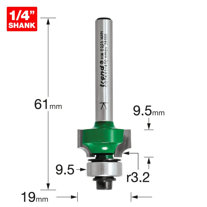 TREND - C074X1/4TC - Rounding over 3.2mm radius x 9.5mm cut