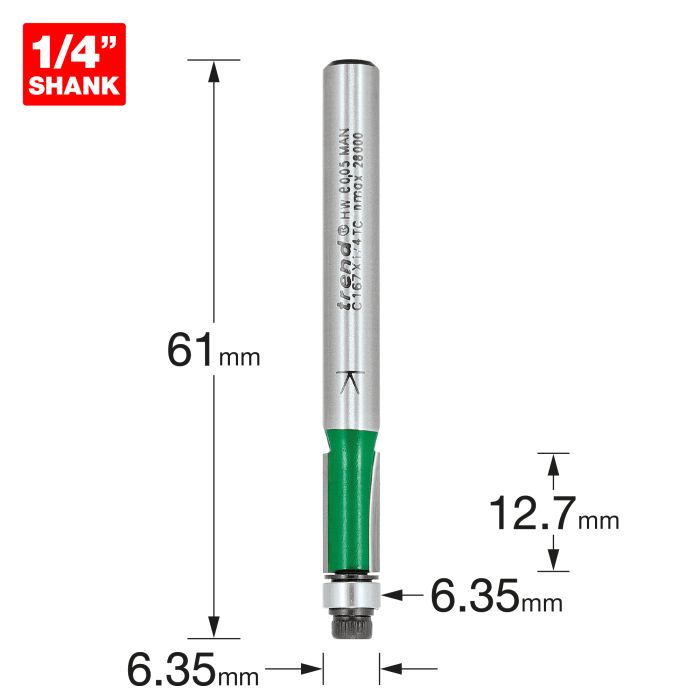 TREND - C167X1/4TC - Guided trimmer 6.35mm diameter x 12.7mm