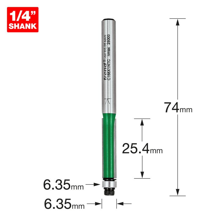 TREND - C167X1/4TC - Guided trimmer 6.35mm diameter x 12.7mm