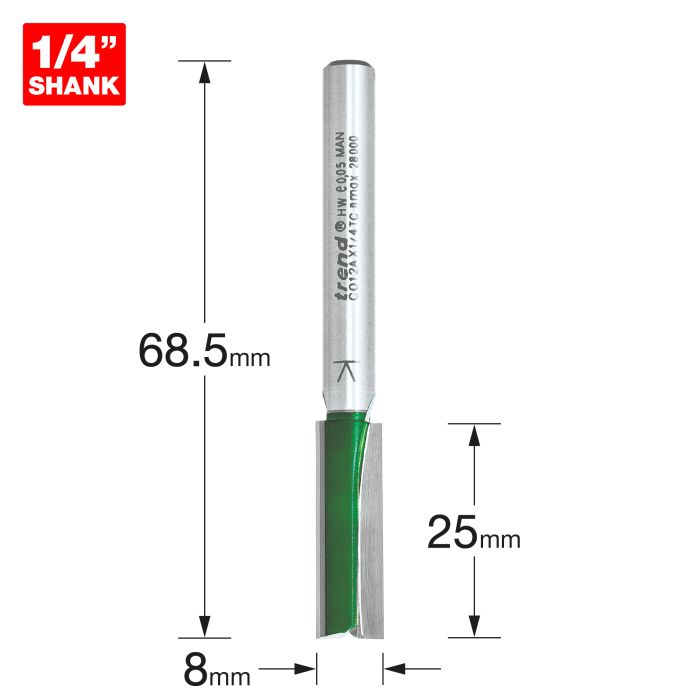 TREND - C012AX1/4TC - Two Flute Cutter 8.0mm diameter