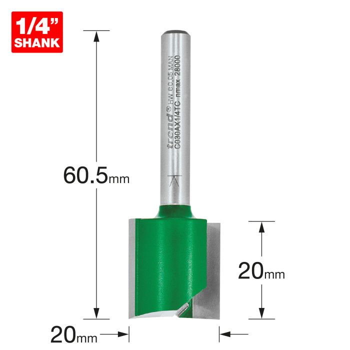 TREND - C030AX1/4TC - Two Flute Cutter 20.0mm diameter