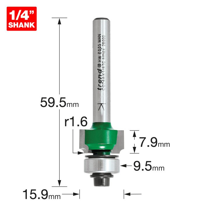 TREND - C074AX1/4TC - Rounding over 1.6mm radius x 7.9mm cut