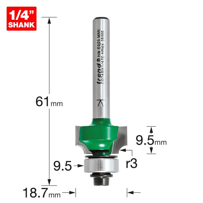TREND - C074BX1/4TC - Rounding over 3.0mm radius x 9.5mm cut
