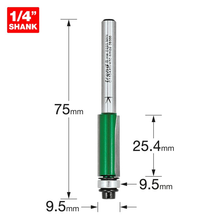 TREND - C115AX1/4TC - Self guided trimmer 9.5mm diameter