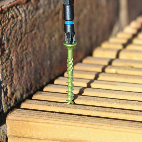 Timber Decking Screws - 4.5 x 50 PZ - Double Countersunk - Exterior - Green - 200 Box Qty - Dynamite Hardware