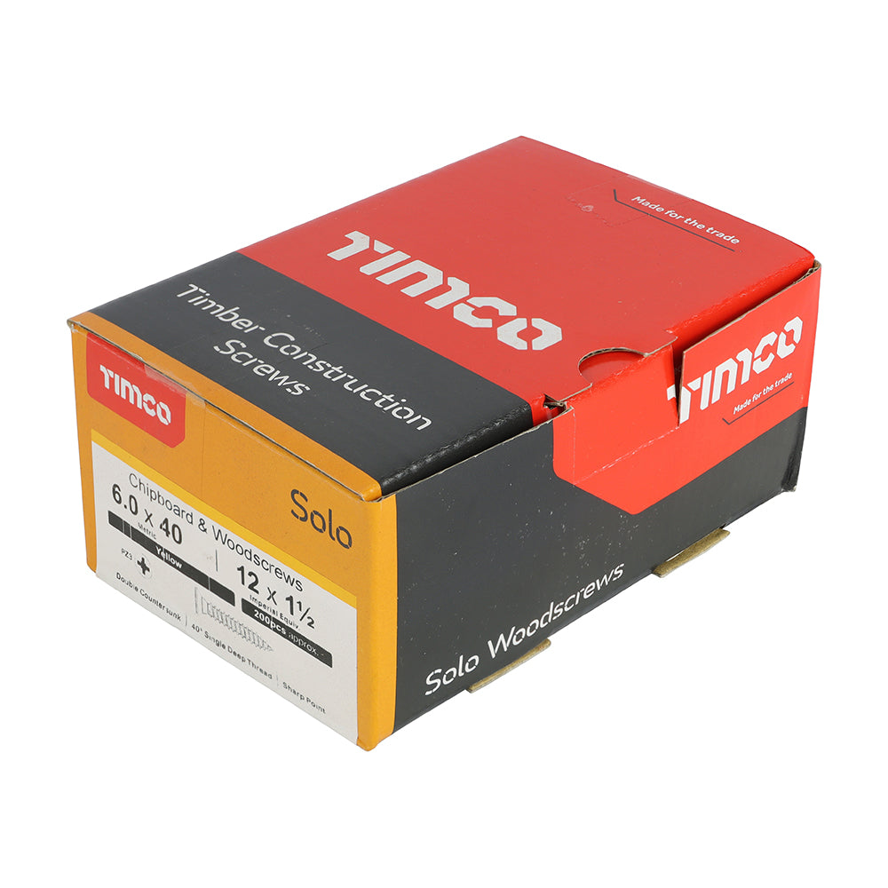 6.0 x 40 Solo Chipboard & Woodscrews - PZ - Double Countersunk - Yellow