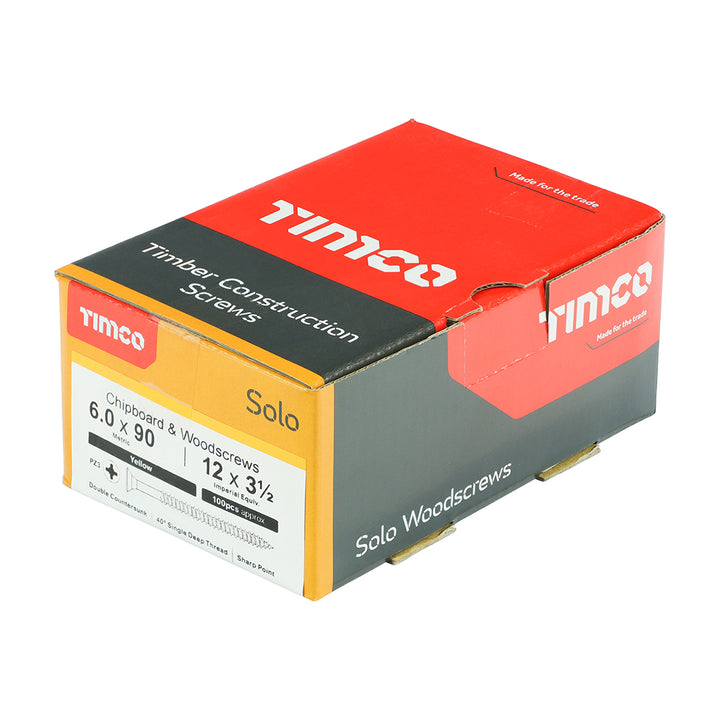 6.0 x 90 Solo Chipboard & Woodscrews - PZ - Double Countersunk - Yellow