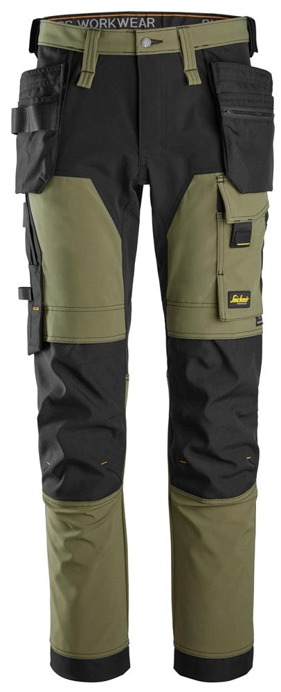 Snickers Khaki Green, 4-way Stretch Trousers Holster Pockets (6275)