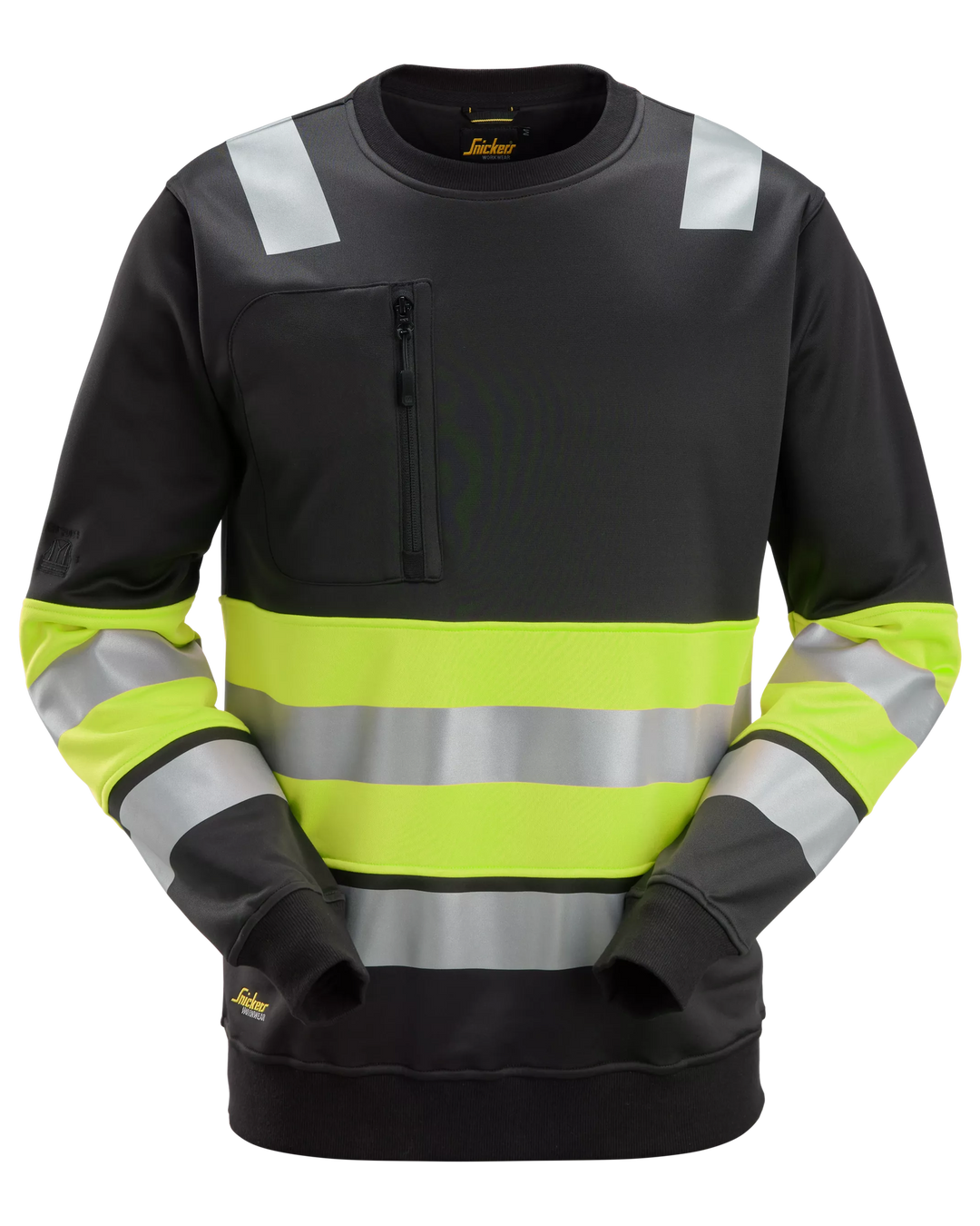 Snickers Black/Hi-Vis Yellow, Hi-Vis Class 1 Sweatshirt (8031) – front view