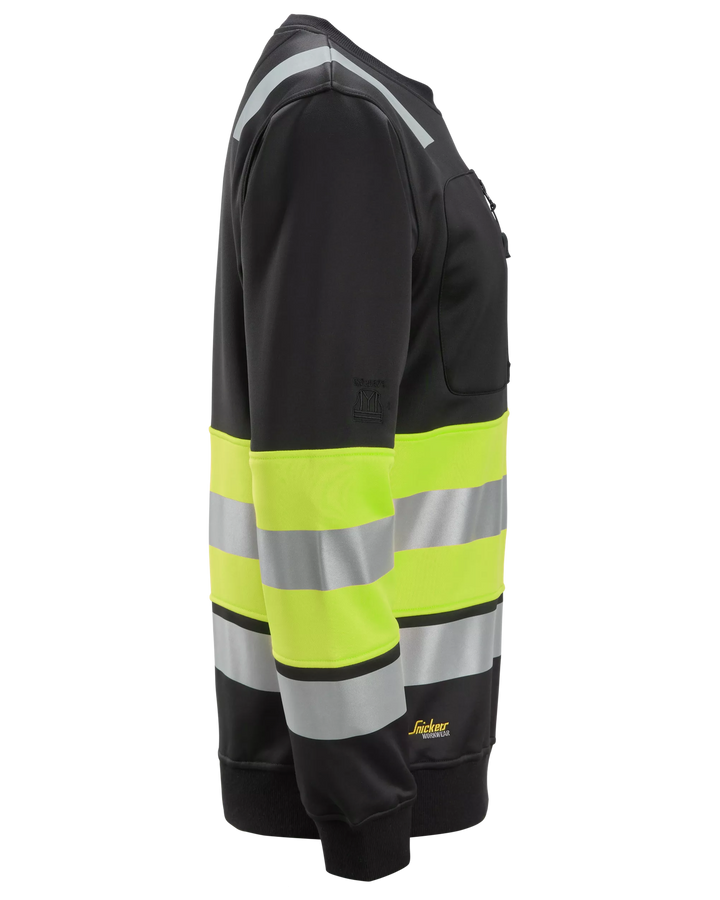 Snickers Black/Hi-Vis Yellow, Hi-Vis Class 1 Sweatshirt (8031) – right side view