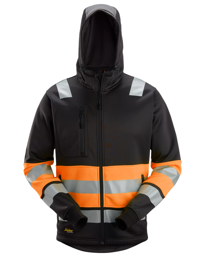 Snickers Black/Hi-Vis Orange, Hi-Vis Class 1 Full Zip Hoodie (8038) – front view