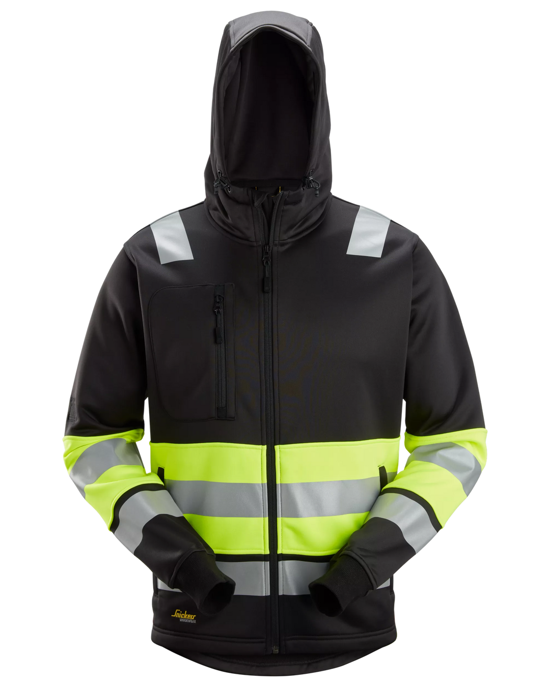 Snickers Black/Hi-Vis Yellow, Hi-Vis Class 1 Full Zip Hoodie (8038) – front view
