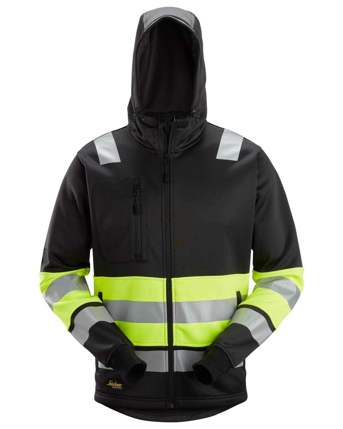 Snickers Black/Hi-Vis Yellow, Hi-Vis Class 1 Full Zip Hoodie (8038) – front view