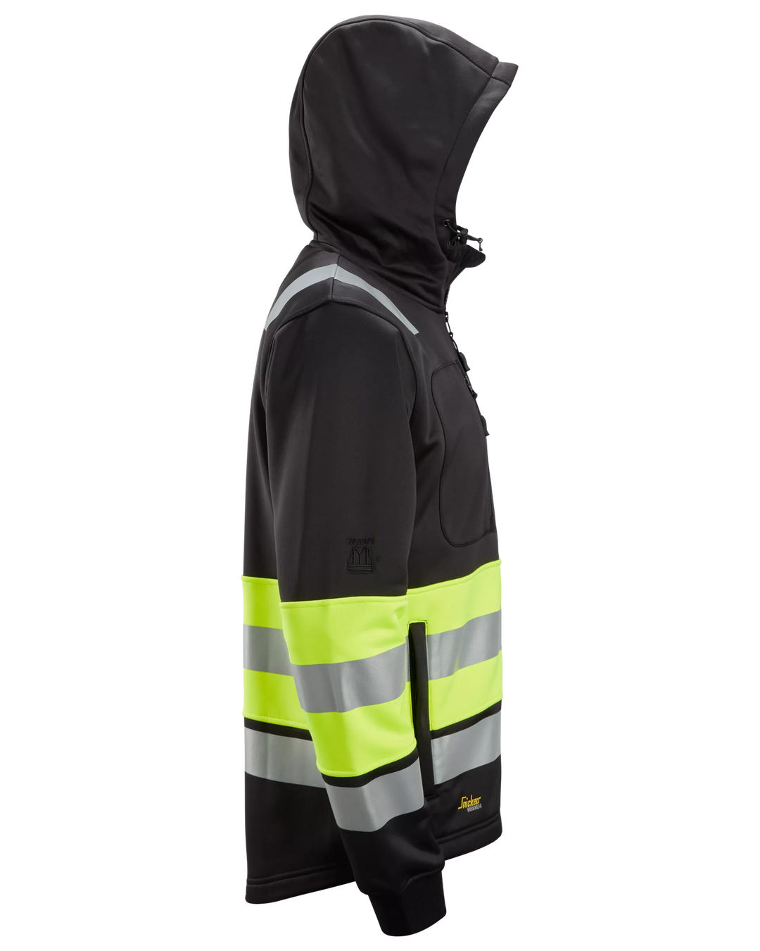 Snickers Black/Hi-Vis Yellow, Hi-Vis Class 1 Full Zip Hoodie (8038) – right side view