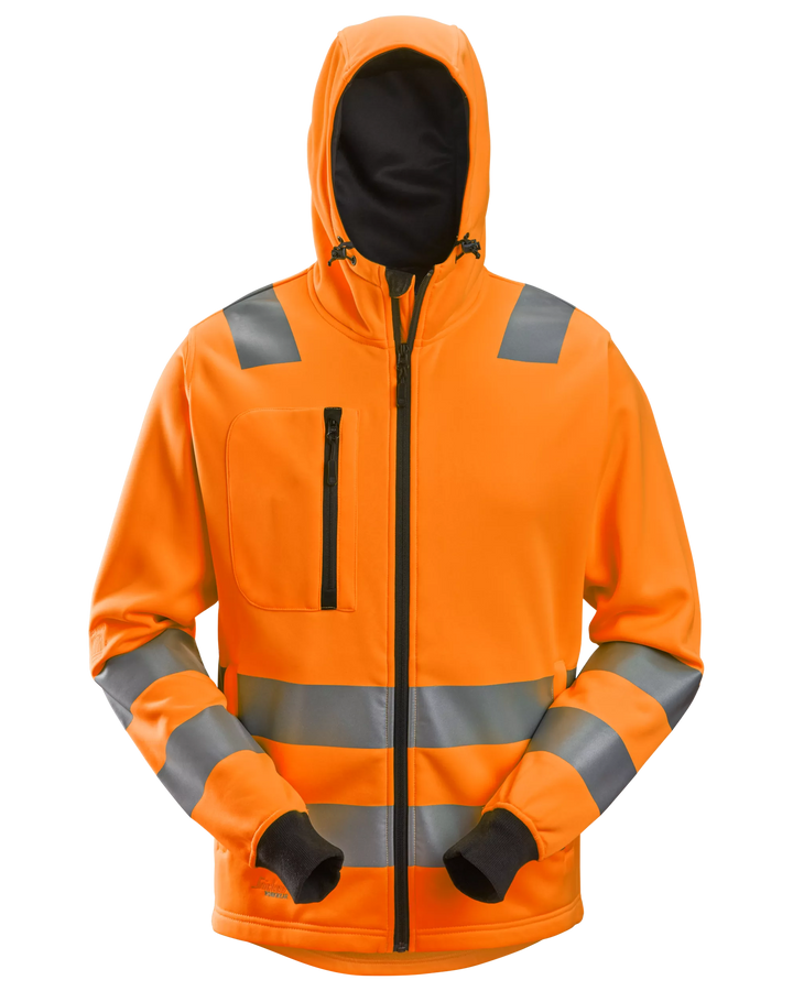 Snickers Hi-Vis Orange, Hi-Vis Class 2/3 Full Zip Hoodie (8039) – front view