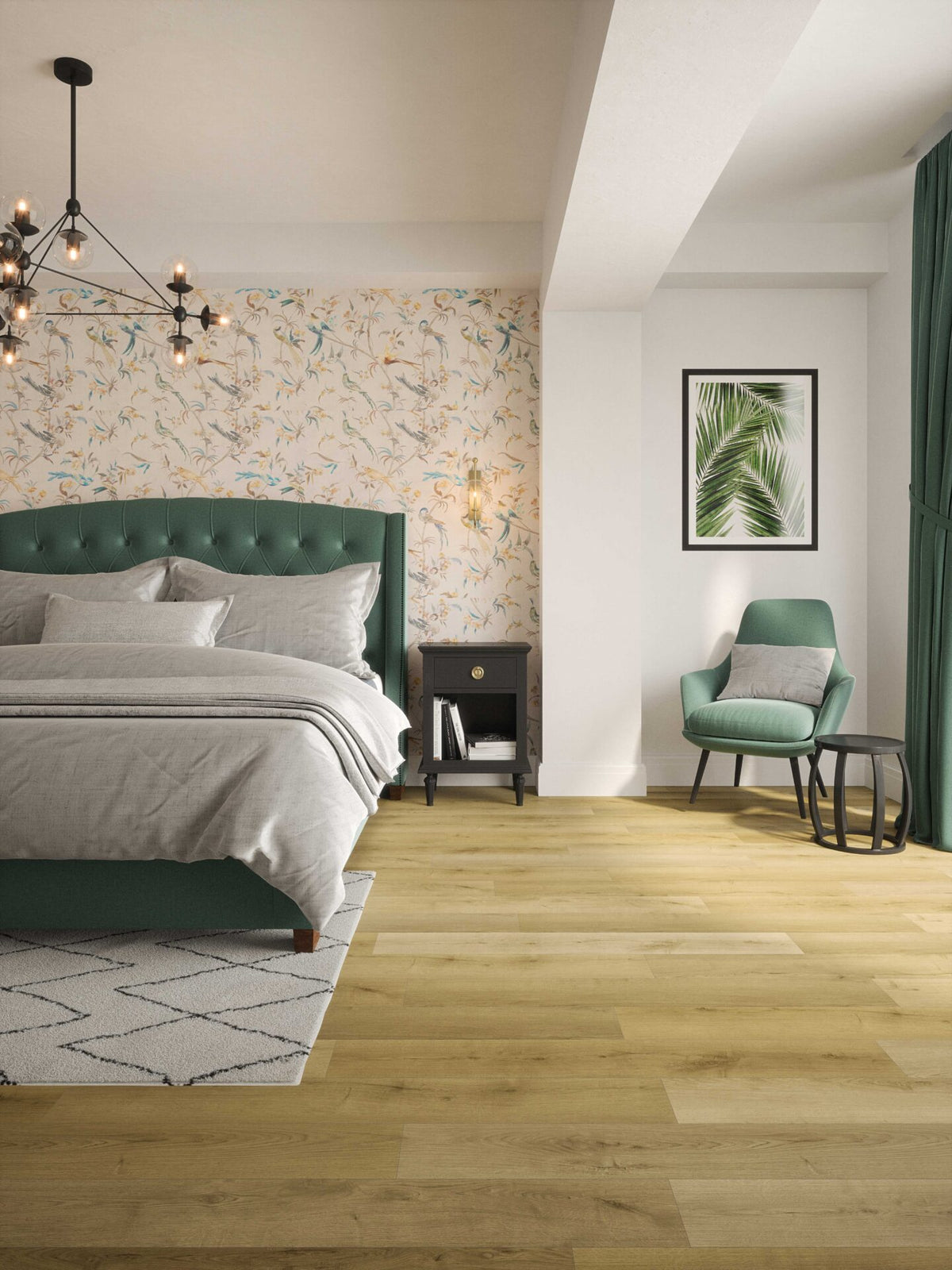 Privas Oak Plank 12mm AC4 Laminate Flooring installed in a bedroom