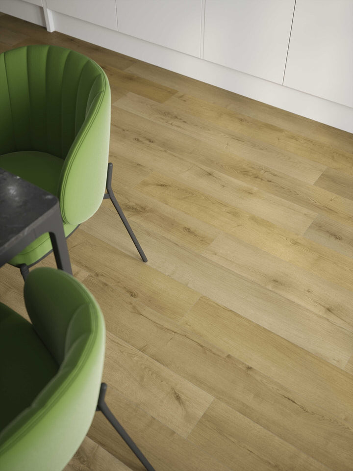 Privas Oak Plank 12mm AC4 Laminate Flooring installed in a kitchen