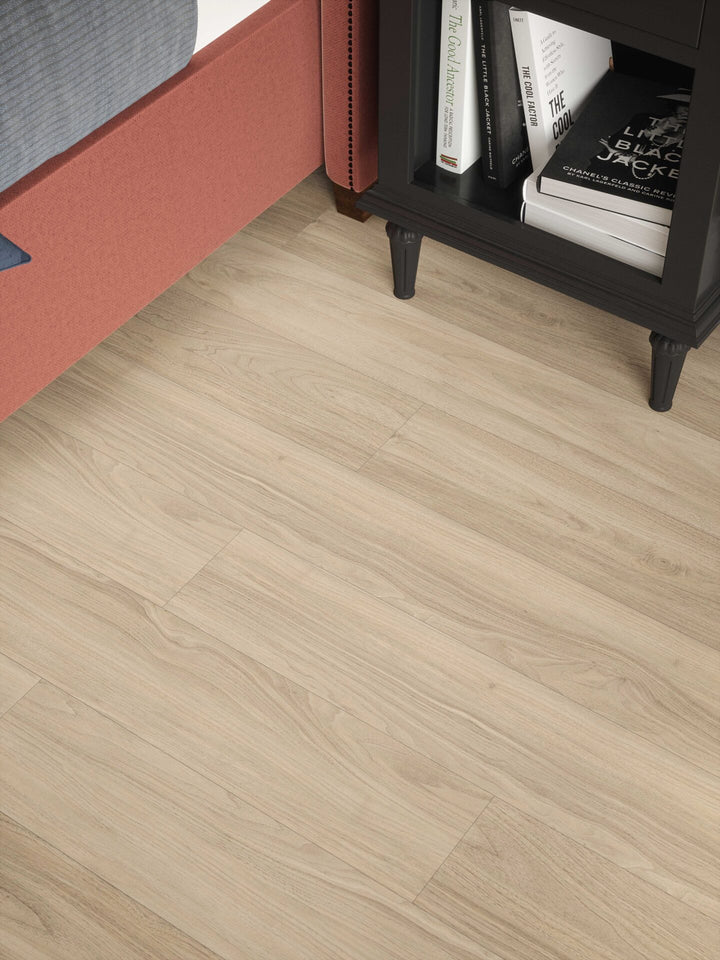 Tartas Oak Plank Aqua 72 12mm AC5 Laminate Flooring installed in a bedroom
