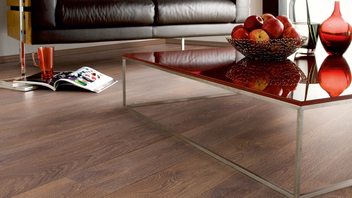 Shire Oak 4V 12mm AC5 Aqua Laminate Flooring installed in a room