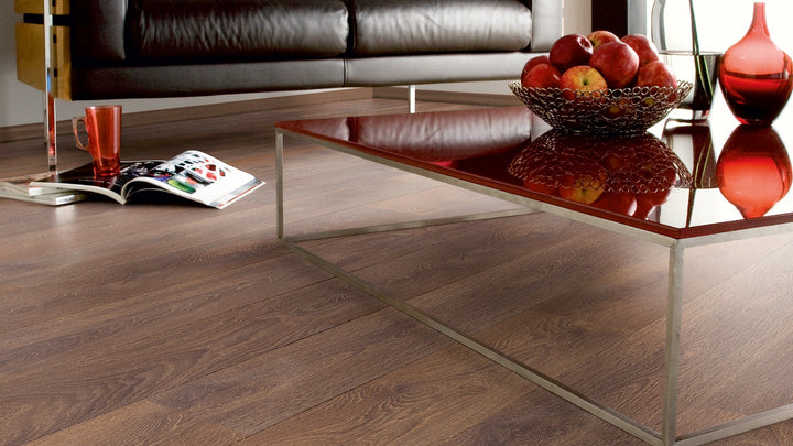 Shire Oak 4V 12mm AC5 Aqua Laminate Flooring installed in a room
