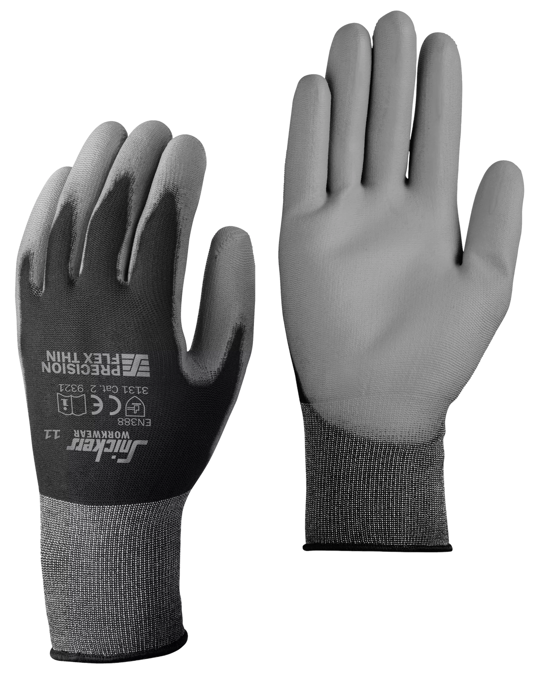 Snickers Black/Rock Grey, Precision Flex Light Gloves (9321) – front view
