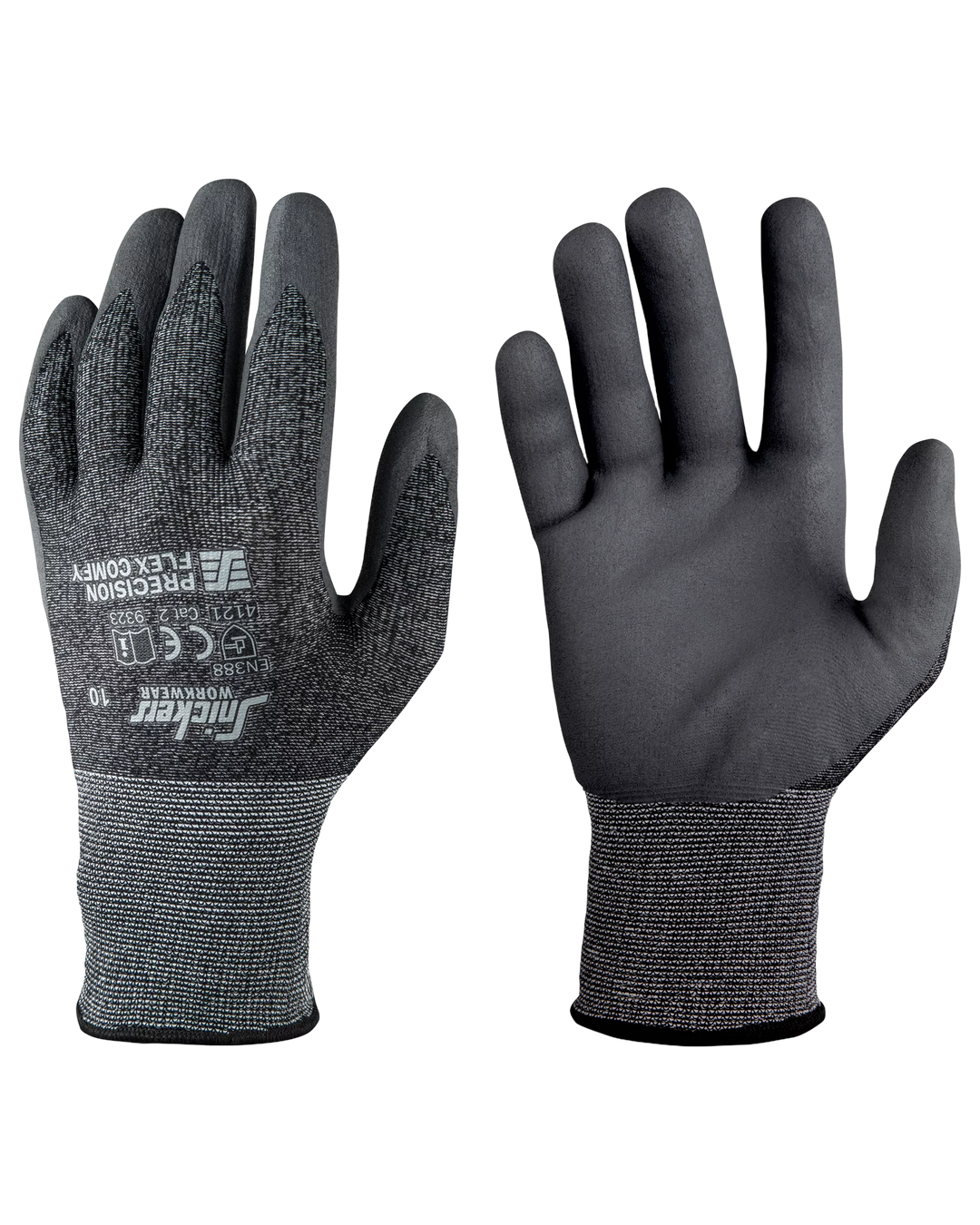 Snickers Muted Black/Rock Grey, Precision Flex Comfy Gloves (9323) – front view