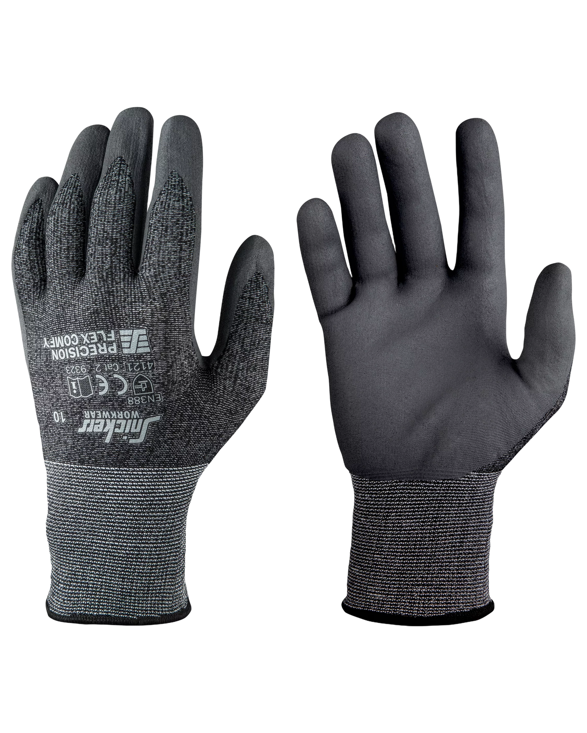 Snickers Muted Black/Rock Grey, Precision Flex Comfy Gloves (9323) – front view