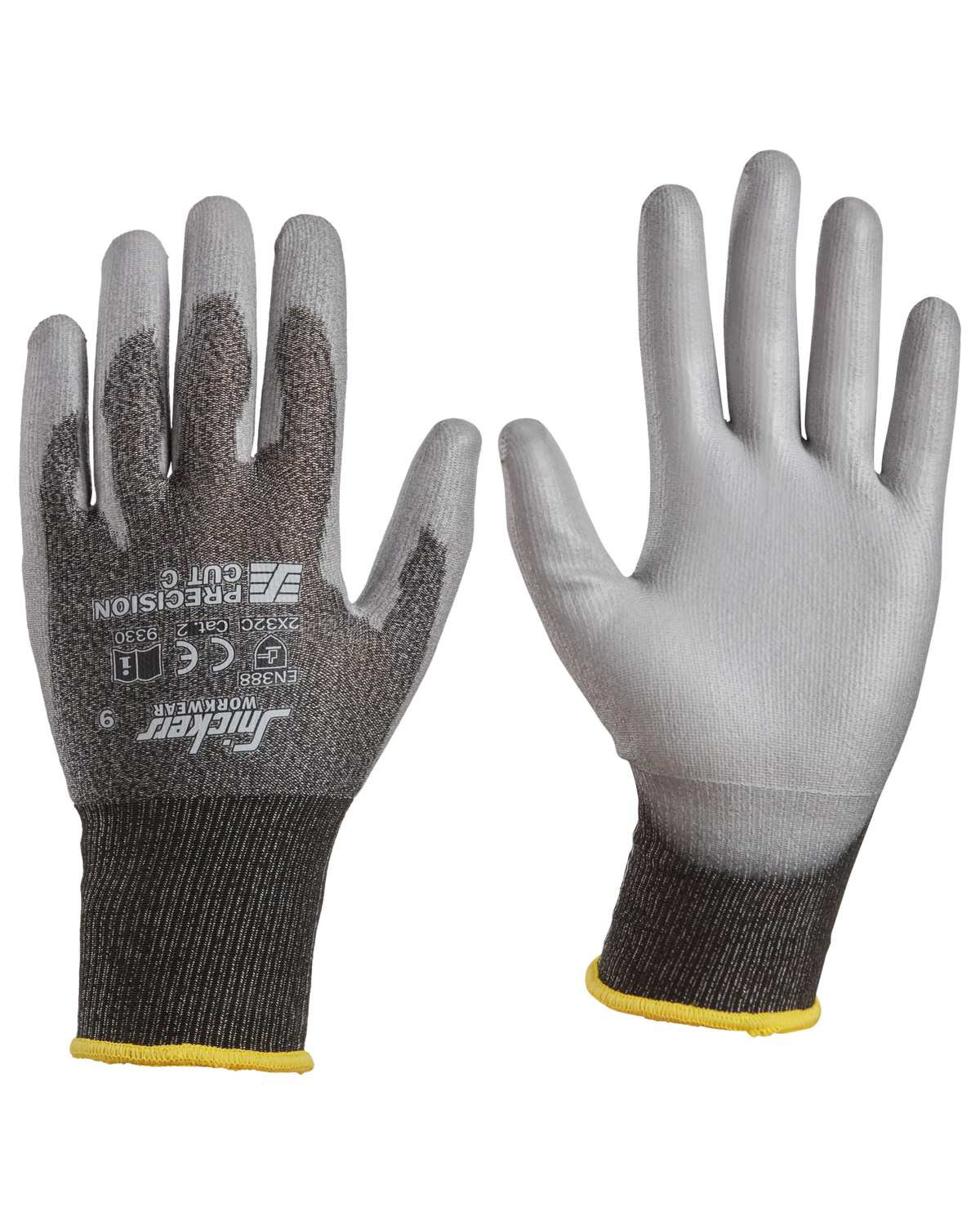 Snickers Muted Black/Rock Grey, Precision Cut C Gloves (9330) – front view