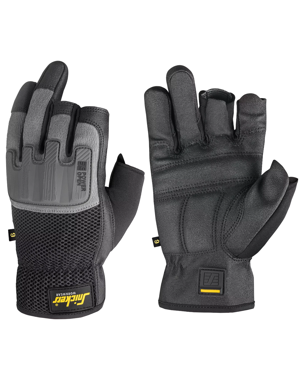 Snickers Black/Rock Grey, Power Open Gloves (9586) – front view