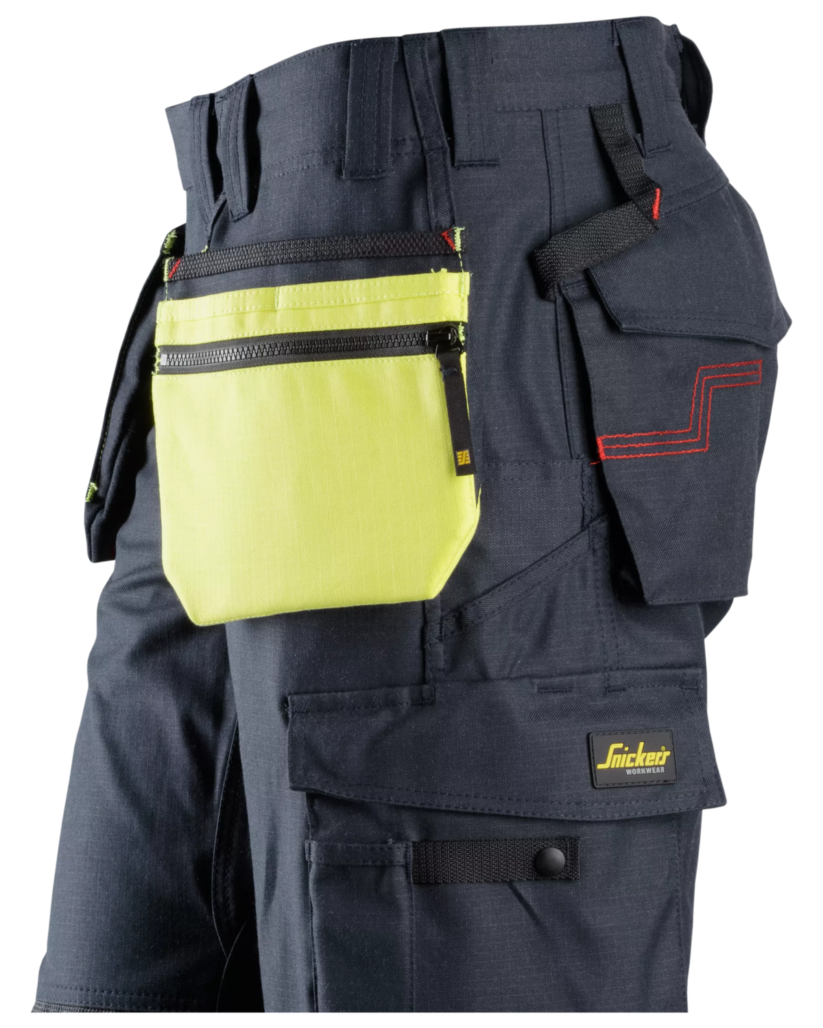Snickers Hi-Vis Yellow/Navy, Multi Function Attached Holster Pockets (9783) – left side view
