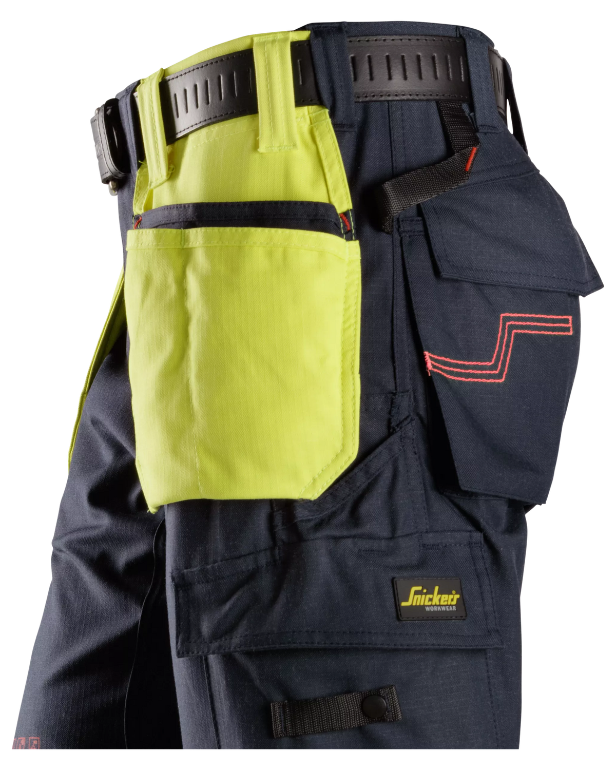 Snickers Hi-Vis Yellow/Navy, ProtecWork Holster Pockets (9797) – left side view