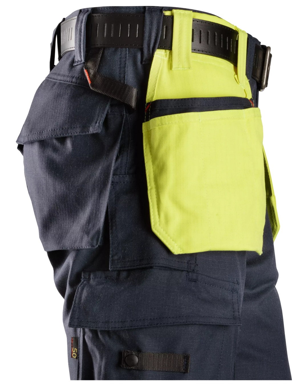Snickers Hi-Vis Yellow/Navy, ProtecWork Holster Pockets (9797) – right side view