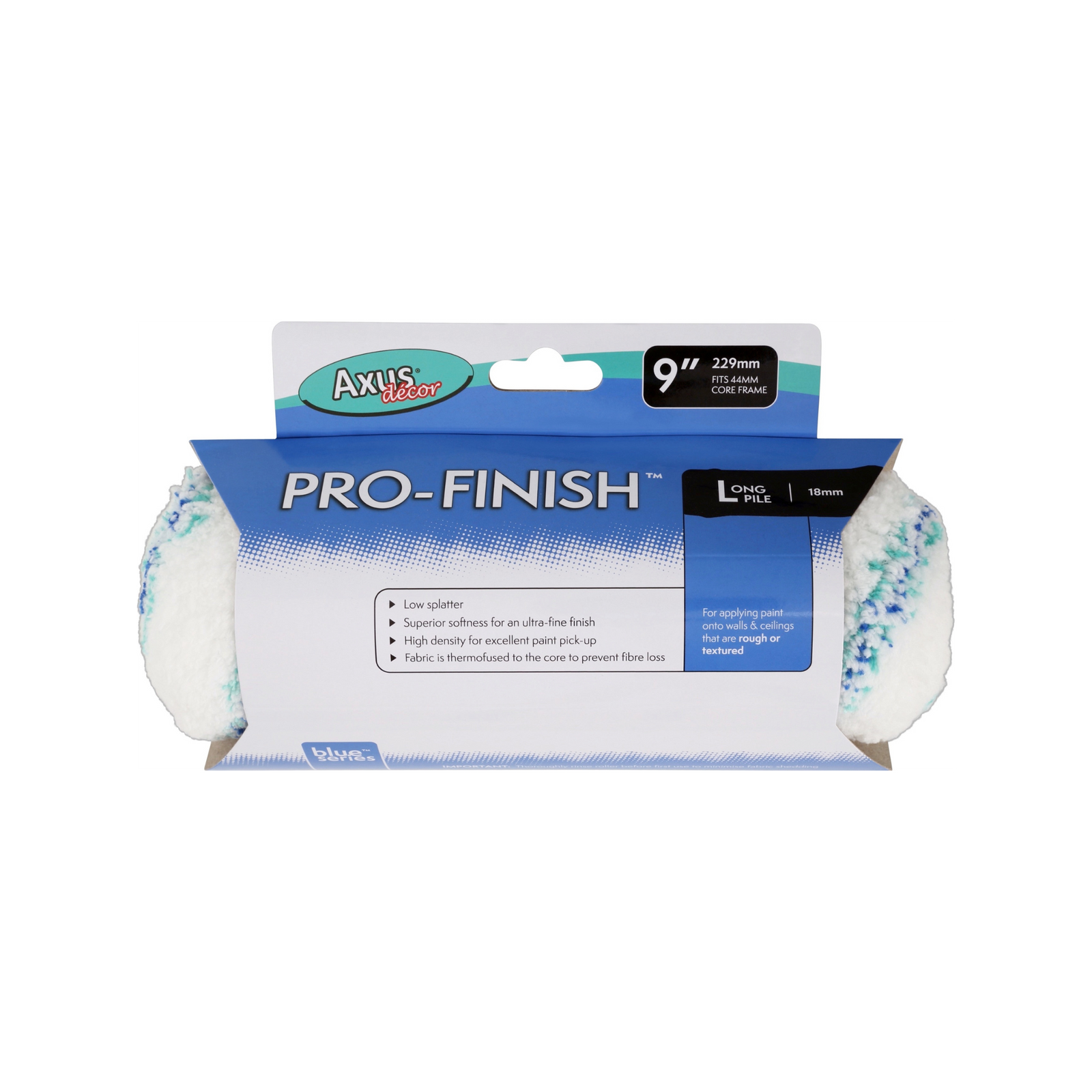 Axus Decor - Pro-Finish Roller, Blue Series (9" / 38mm Core, Long Pile) - Paint Application By Roller Dynamite Hardware